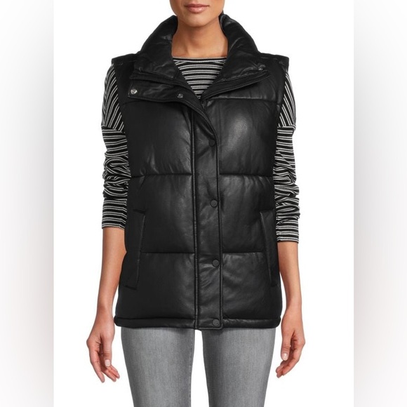 NWT! Marc New York Performance by Andrew Marc PUFFER VEST Faux Leather black new - Picture 5 of 15